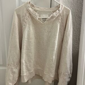 Aerie Cream Lace-Trim Sweatshirt